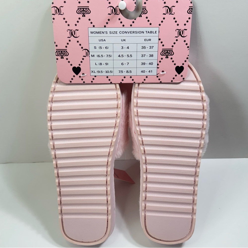 Juicy Couture YK2 JC-Hearty Pink Studded Heart-Faux Fur Slippers - Picture 5 of 8